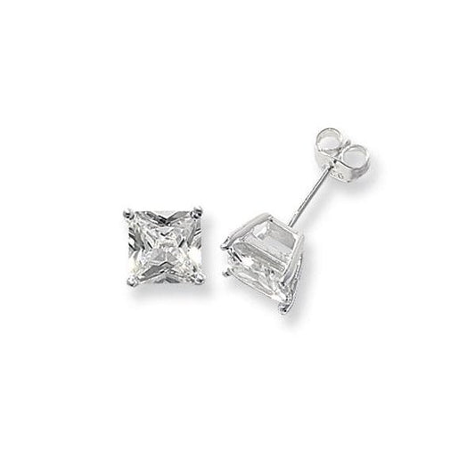 Silver 7mm Square CZ Stud Earrings