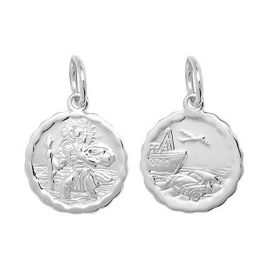 Silver St. Christopher Double-Sided Wavy Pendant
