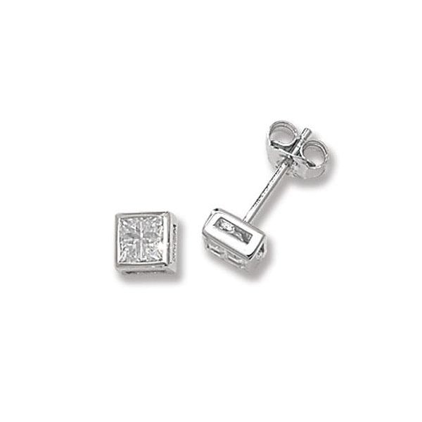 Silver Square CZ Stud