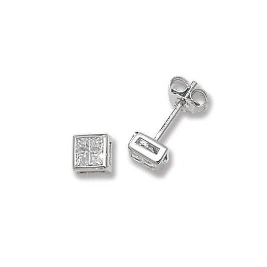 Silver Square CZ Stud
