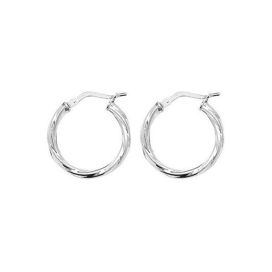 Silver 15mm Twisted Hoop Earrings