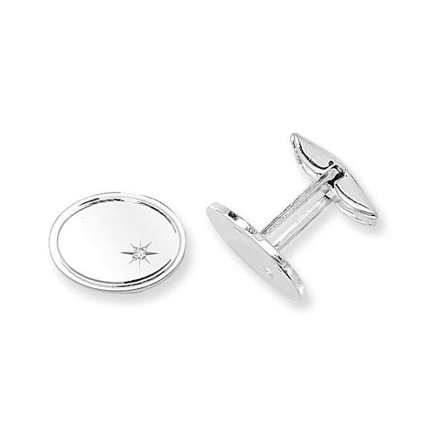 Silver Oval Diamond Set Cufflinks