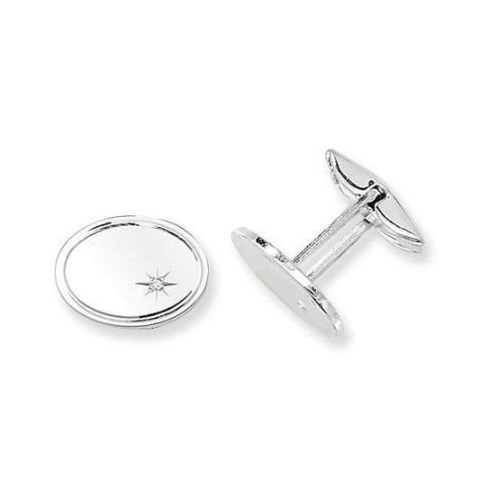 Silver Oval Diamond Set Cufflinks