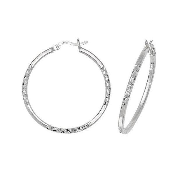 Silver 30mm Diamond Cut Hoop Earrings