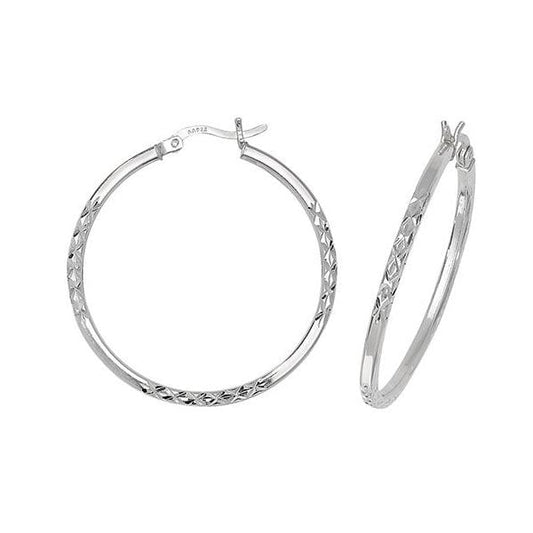 Silver 30mm Diamond Cut Hoop Earrings