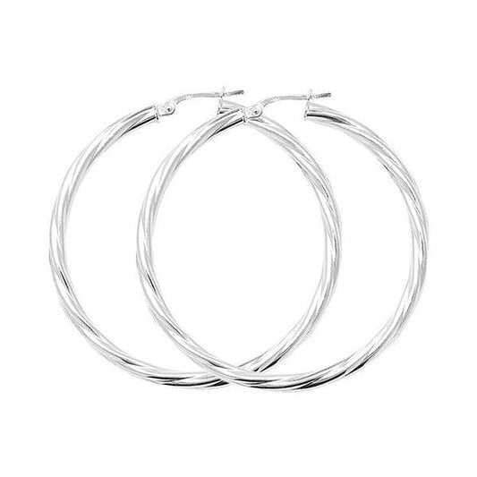 Silver 40mm Twisted Hoop Earrings