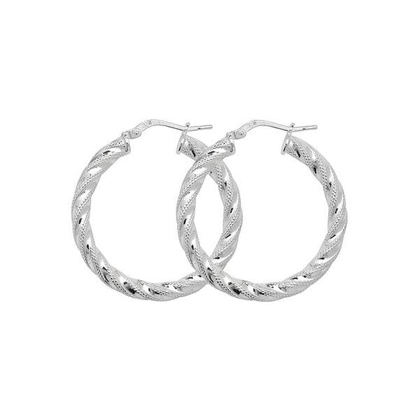 Silver 25mm Diamond Cut Hoop Earrings