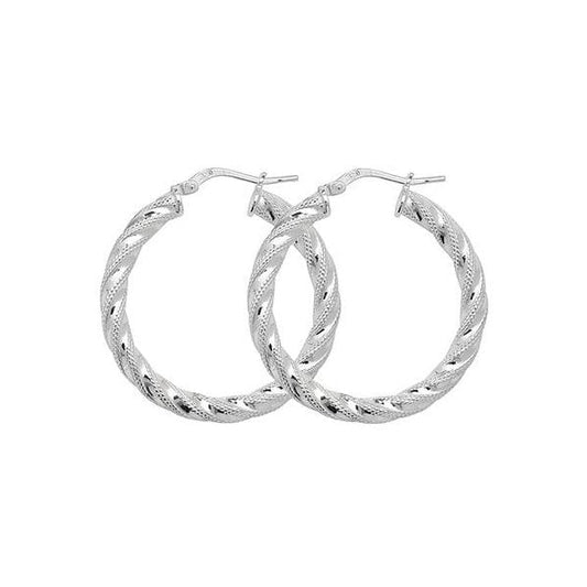Silver 25mm Diamond Cut Hoop Earrings