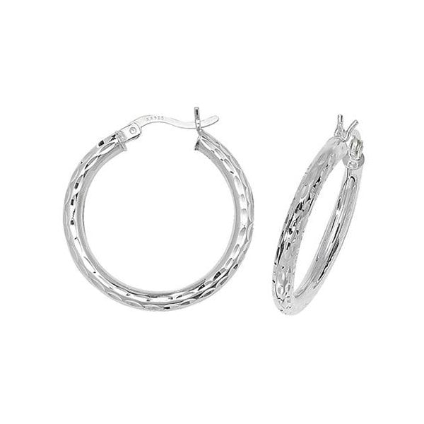 Silver 20mm Diamond Cut Hoop Earrings