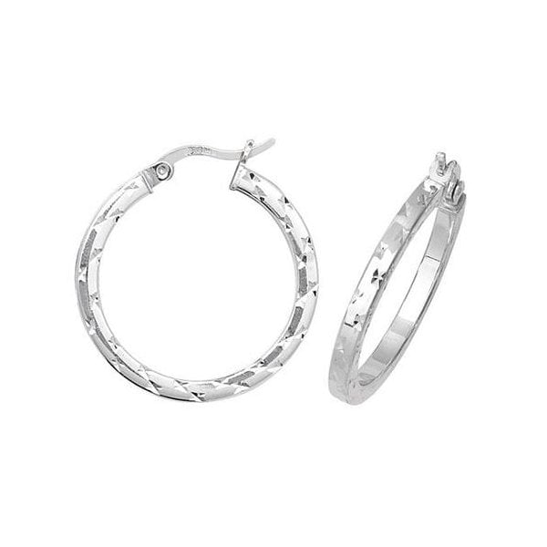 Silver 20mm Diamond Cut Hoop Earrings