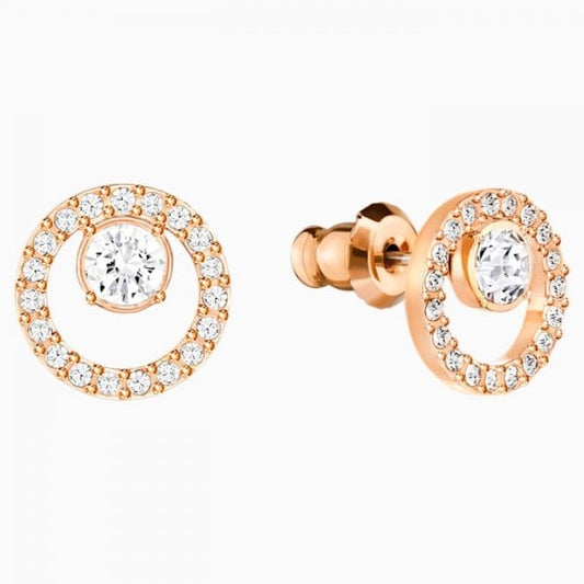 Creativity Stud Earrings Circular, White, Rose-gold tone plated