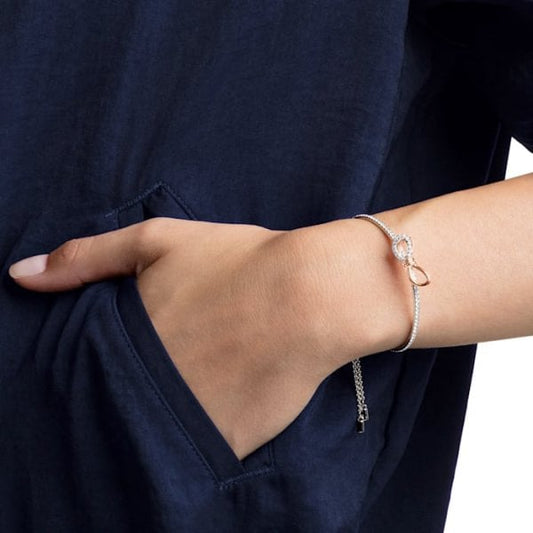 Lifelong Bow Bangle - White, Mixed Metal Finish