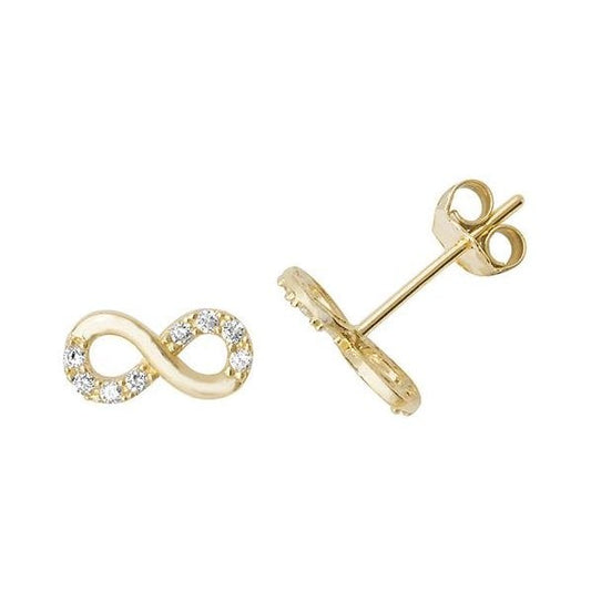 9ct Yellow Gold CZ Infinity Stud Earrings