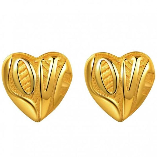 Yellow Gold Plated Stud Earrings with "Love"
