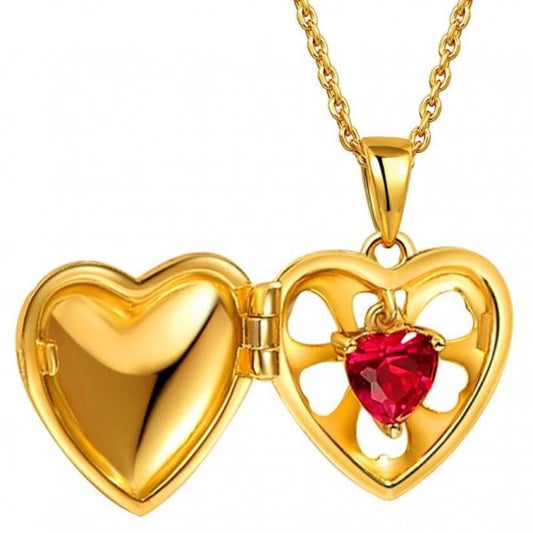 Locket with Heart Cut Synthetic Ruby