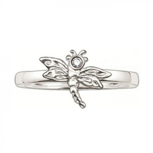 Silver and Diamond Dragonfly Ring SIZE 52