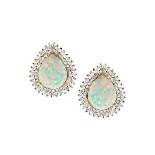 9CT TEAR C OPAL WITH DOUBLE WHITE CZ SURROUND