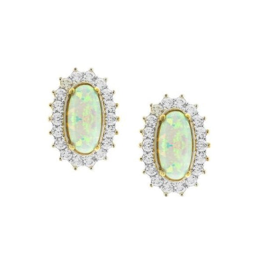 9CT Y/G OVAL C.OPAL WITH CZ SURROUND