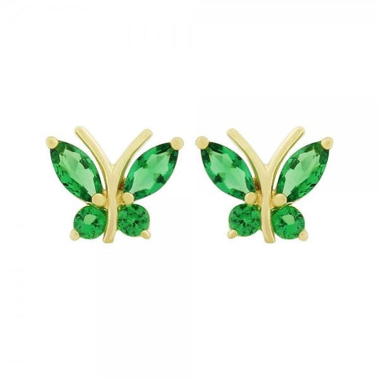 9CT Y/G GREEN CZ BUTTERFLY STUD
