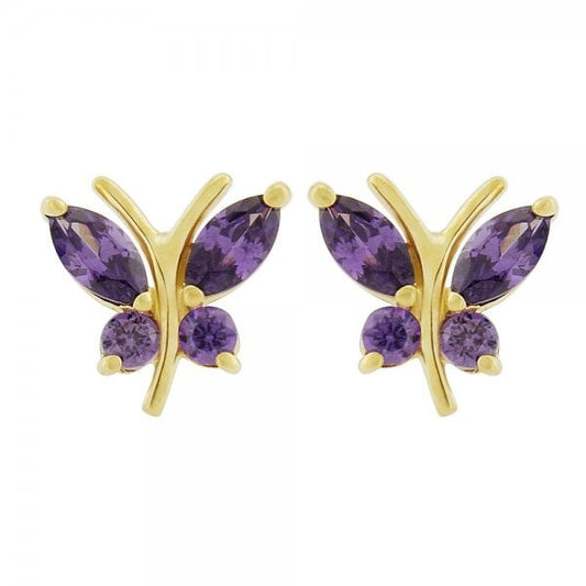 9CT Y/G PURPLE CZ BUTTERFLY STUD