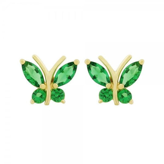 9CT Y/G GREEN CZ BUTTERFLY STUD