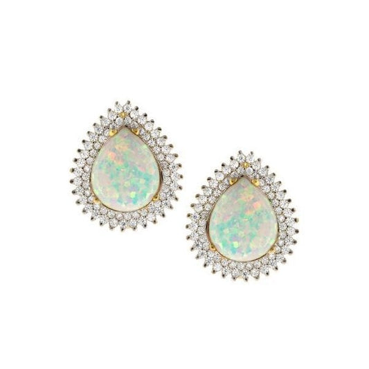 9CT TEAR C OPAL WITH DOUBLE WHITE CZ SURROUND