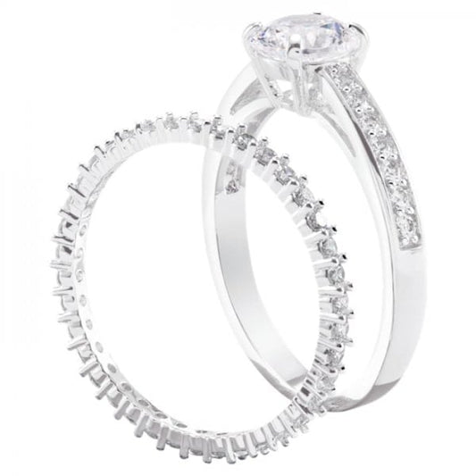 Attract Ring Set, White, Rhodium plated SIZE 58*