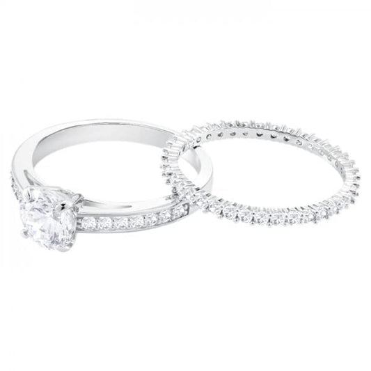Attract Ring Set, White, Rhodium plated SIZE 58*