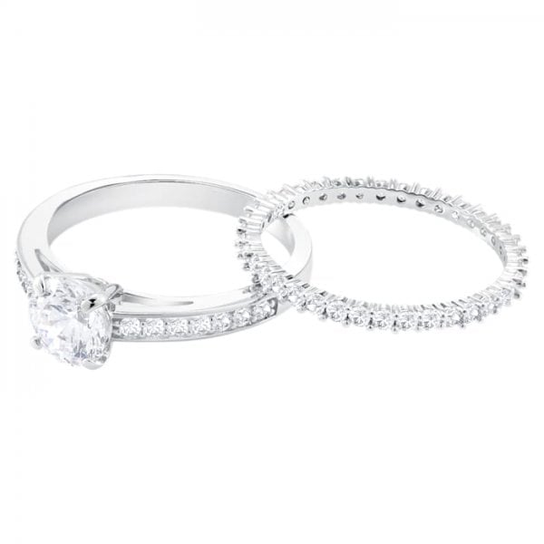 Attract Ring Set, White, Rhodium plated SIZE 58*