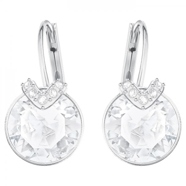 Bella V Pierced Earrings White, Rhodium plated