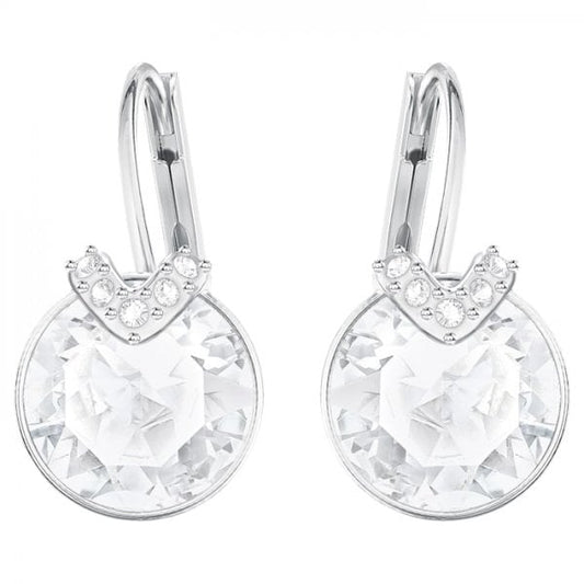 Bella V Pierced Earrings White, Rhodium plated