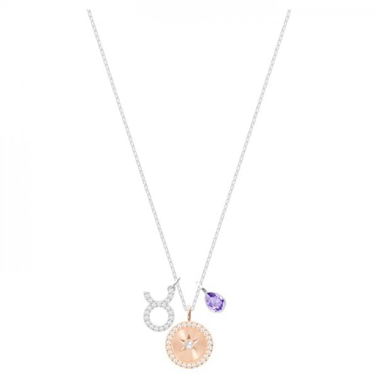 Zodiac Pendant, Taurus, Violet, Rhodium plated