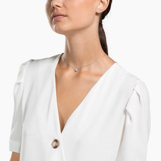 Attract Round Necklace, White, Rhodium plated*