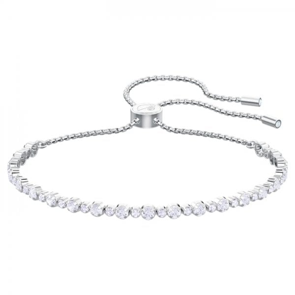 Subtle Trilogy bracelet, Round cut, White, Rhodium