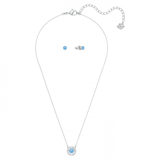 Swarovski Sparkling Dance Round Set, Blue, Rhodium plated