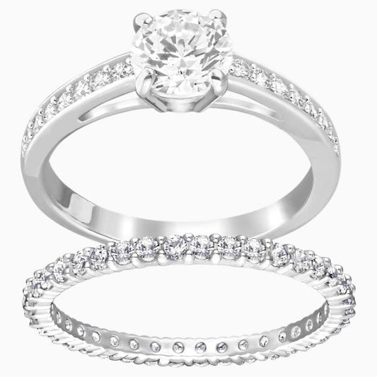 Attract Ring Set, White, Rhodium plated SIZE 58*