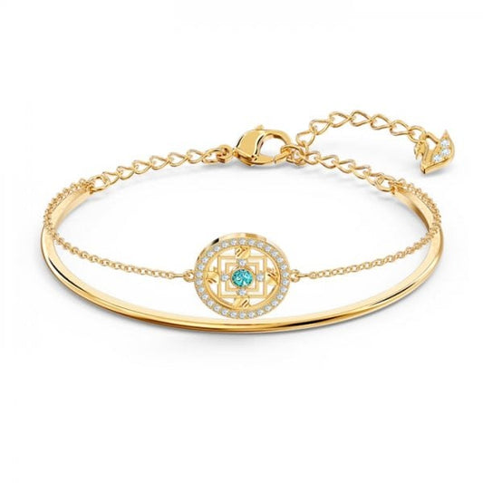 Symbolic Mandala Bangle, Green, Gold-tone plated