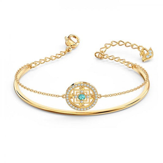 Symbolic Mandala Bangle, Green, Gold-tone plated