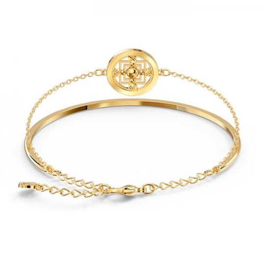Symbolic Mandala Bangle, Green, Gold-tone plated