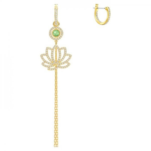 Symbolic Lotus Pierced Earrings, Green, Gold-tone