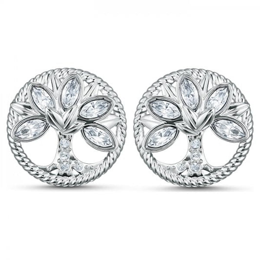 Symbolic Tree of Life Stud Pierced Earrings, White