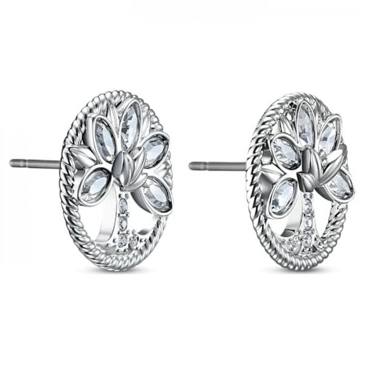 Symbolic Tree of Life Stud Pierced Earrings, White