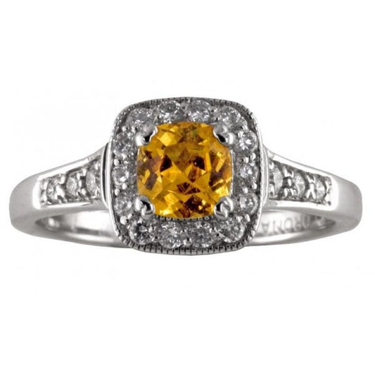 18CT WG/PD YELLOW SAPPHIRE & DIA RING