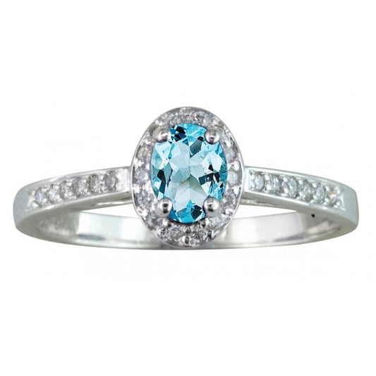 9CT WG AQUAMARINE & DIAMOND RING