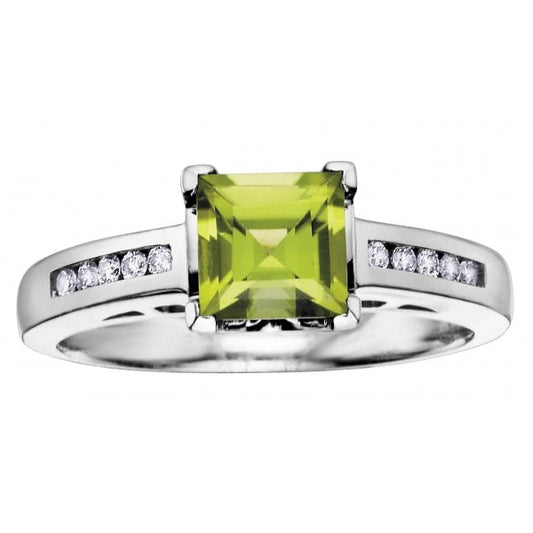 9CT WG PERIDOT & DIAMOND RING