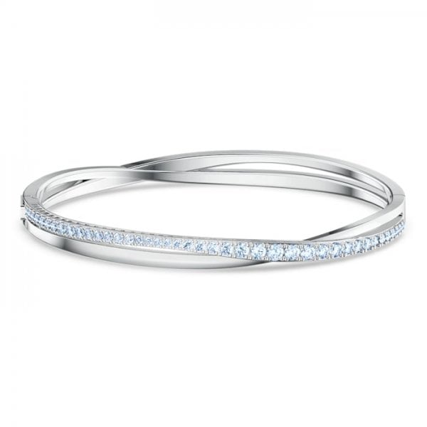Swarovski Twist Rows Bangle, Blue, Rhodium Plated