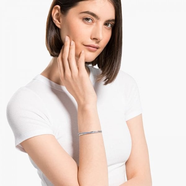 Swarovski Twist Rows Bangle, Blue, Rhodium Plated