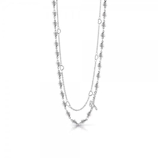 Rhodium Plated Double Chain Multi Heart Necklace