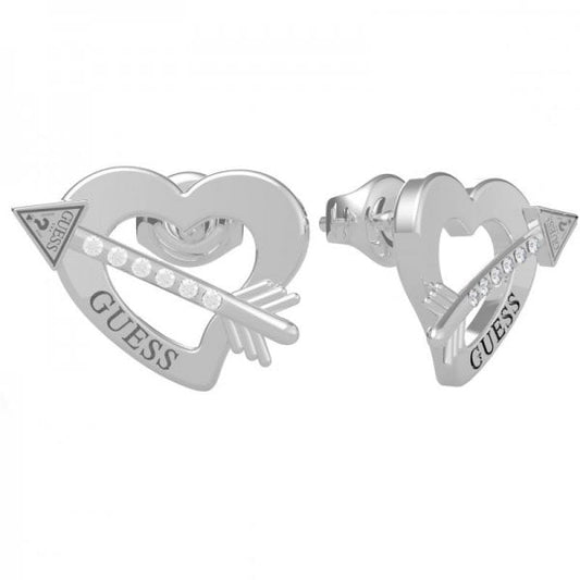 Women's Silver Tone Across My Heart Stud Earrings