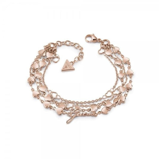 Rose Gold Plated Row Multi Heart Chain Bracelet